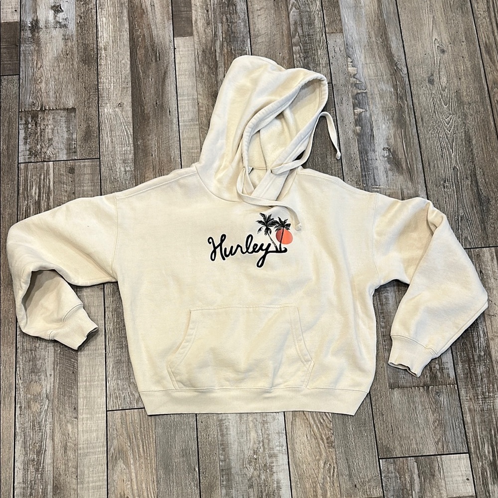 Hurley Cream Pullover Hoodie with Palm Graphic